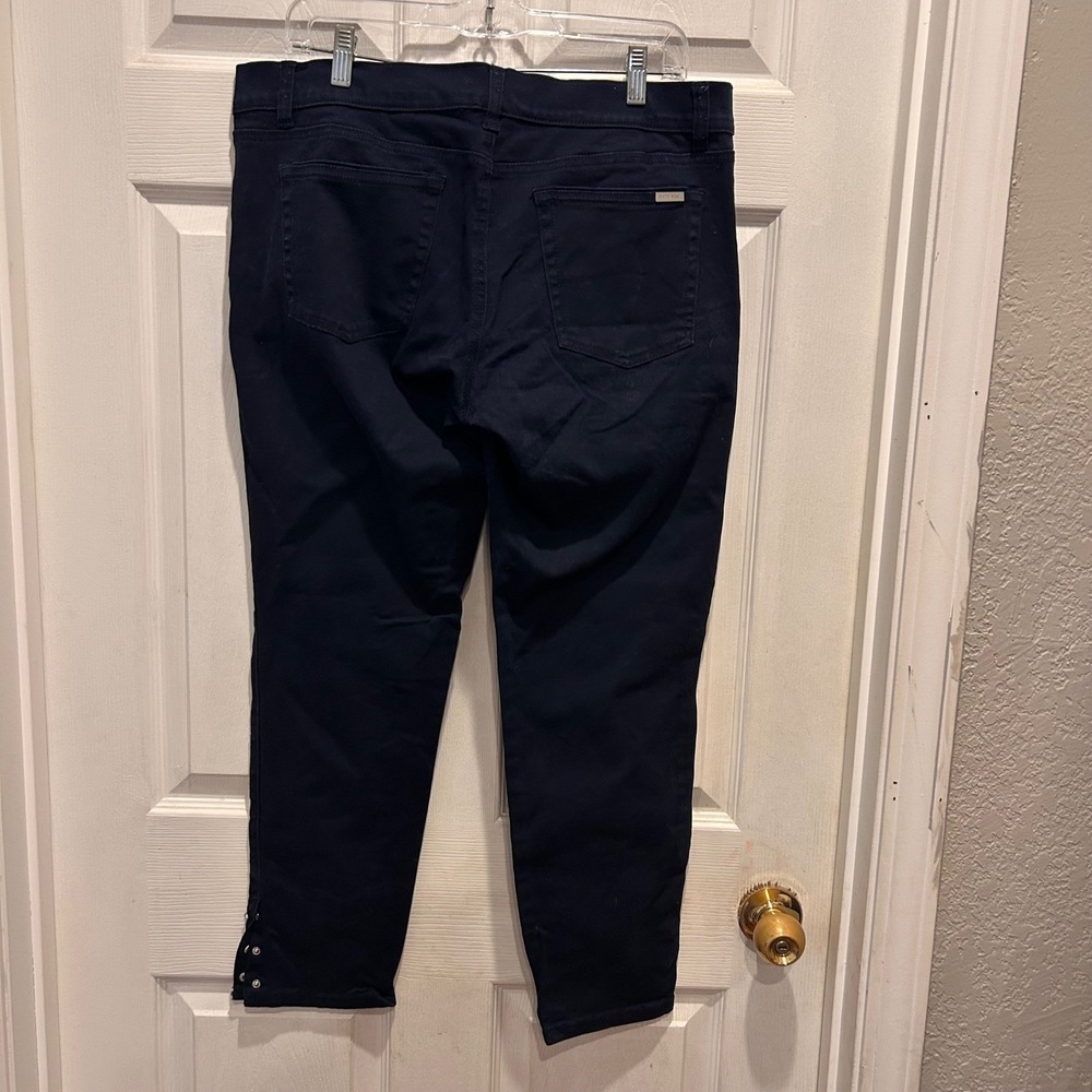 White House Black Market Skimmer Pants‎ Navy Blue Silver Stud Hem Womens 14 - Picture 5 of 8
